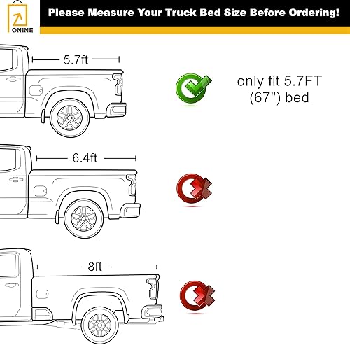 Miniatura 2 de ONINE Cubierta rígida retráctil Tonneau de ajuste personalizado Dodge Ram 1500 2019-2024 con caja de 5.7 pies (67 pulgadas), no es compatible con