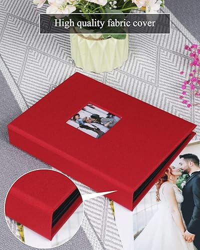 Miniatura 3 de Álbum de fotos pequeño de 5 x 7 pulgadas, paquete de 2 unidades con capacidad para 56 imágenes, cubierta de lino con ventana frontal, bolsillo