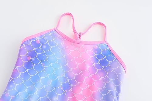 Miniatura 6 de Akokvlar Traje de baño de unicornio de una pieza de sirena para niñas pequeñas, conjunto de dos unidades