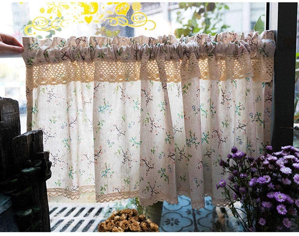 Cortina de cocina de algodón y lino rústica para decorar ventanas de campo beige y café 140x70cm