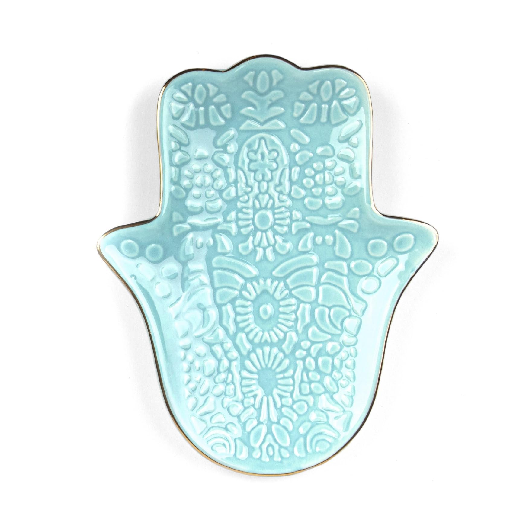 Sacred Remedy Hamza Hand Jewellery Dish - Blue & Turquoise | Elegant Ceramic Trinket Dish for Rings, Earrings, Bracelets | Unique Islamic Decor | Gift for Women, Mothers Day