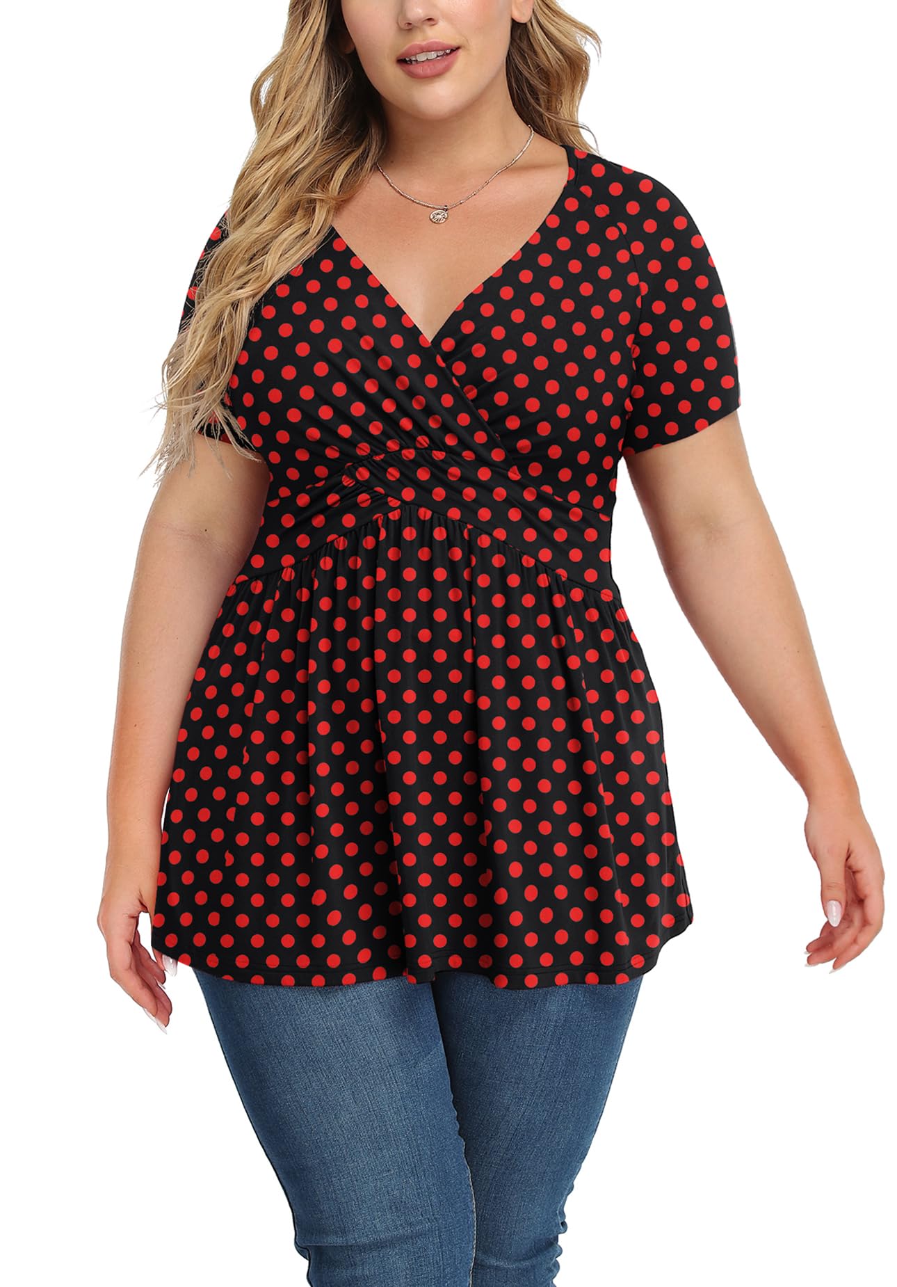 Tianzhuwomens Plus Size Dressy Tops Wrap Shirt Short Sleeve Tunic