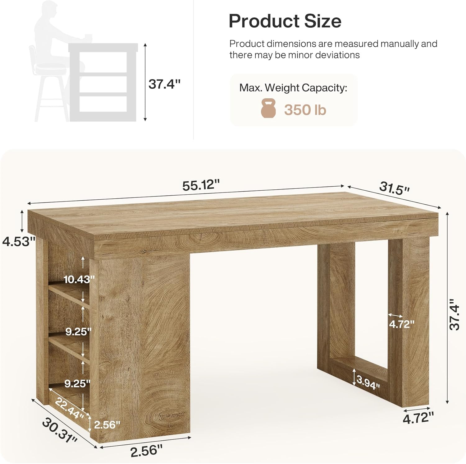 Tribesigns Kitchen Island with Storage Shelf, 55" Farmhouse Prep Table with Large Leg Room, Modern Multi-Functional Kitchen Furniture for Meal Prep, Dining & Entertaining, Natural Wood