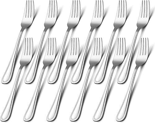 E-far - Juego de 12 tenedores de postre de acero inoxidable de 6.7 pulgadas para el hogar, cocina o restaurante, no tóxicos y pulidos con espejo,