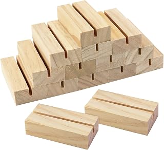 ISUSSER 15Pcs 2.75x1.38 Inches Wood Table Number Stands, Wooden Place Card Holders, Acrylic Sign Holders for Wedding, Ceremony, Birthday, Party, Home Decoration, Events (3mm Slots)