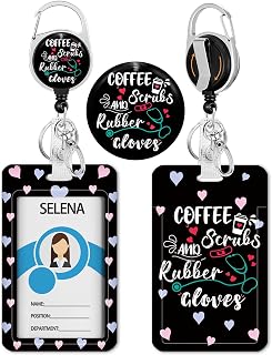 Funny Nurse Badge Holder with Retractable Reel, Cute Id Card Badge Case with Carabiner Clip Heavy Duty, Vertical Card Name Tag Badge Protector Cover for Work Office Nurse Teacher Women Student Gifts