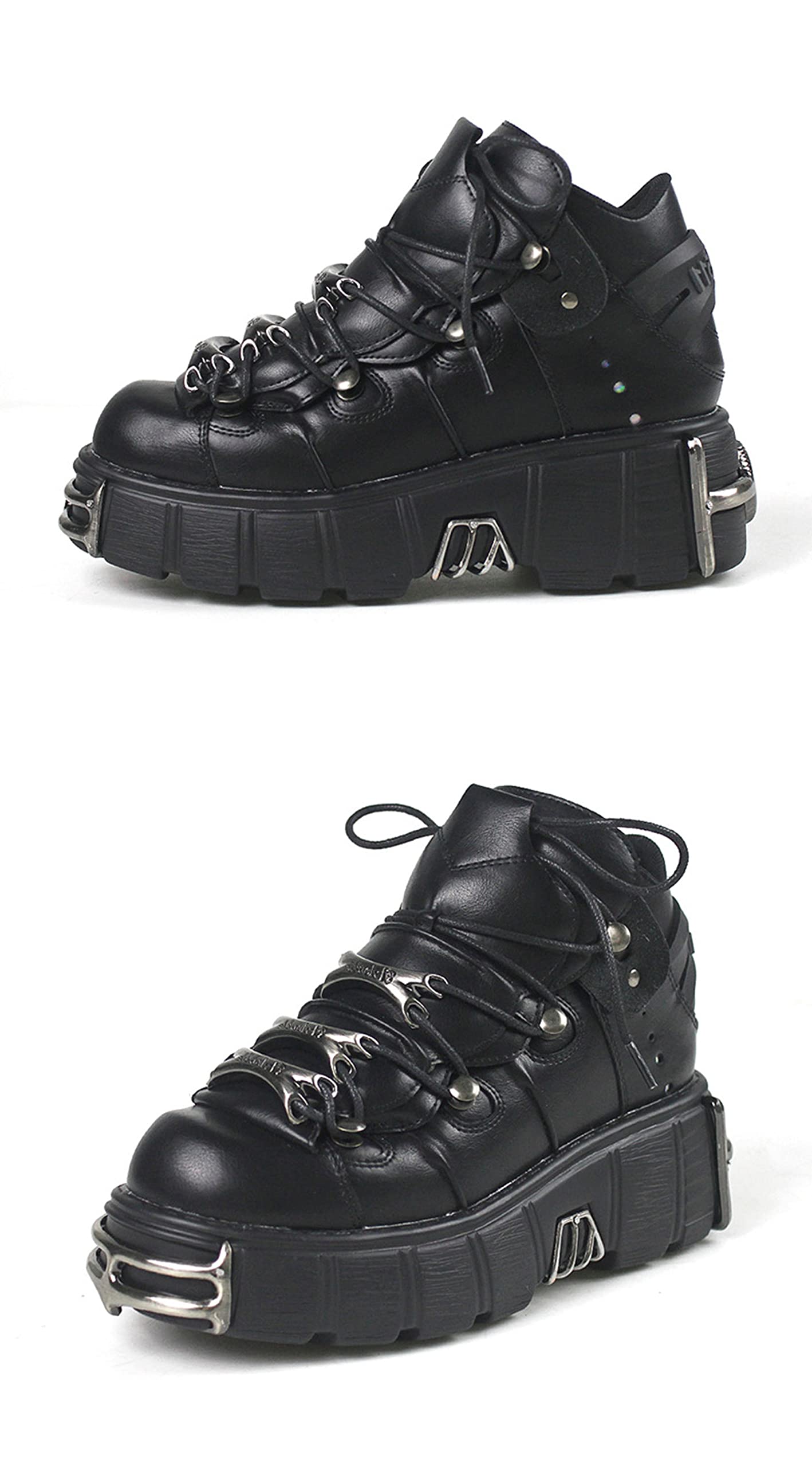 DONLIS Damen High Heel Stiefel,Heavy Metal Rock Style Lederschuhe,Gothic Plateaustiefel,Punk Chunky Heel Schnürstiefeletten