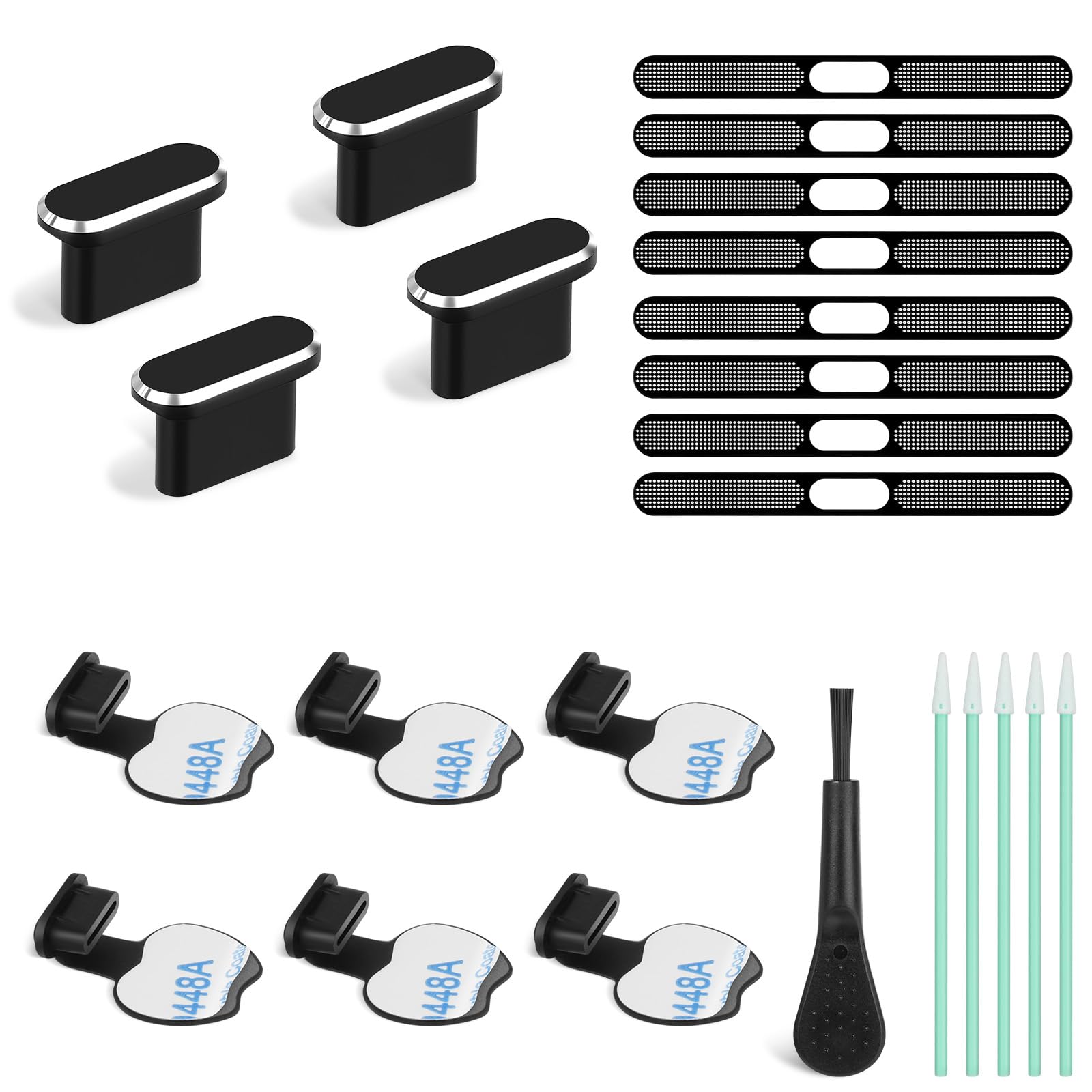 AXFEE Zatyczki przeciwpyłowe USB C, 24 szt., zestaw do czyszczenia portów telefonicznych, osłona przeciwpyłowa typu C, z szczotką do czyszczenia, pyłoszczelne naklejki z siatki, osłona portu USB C do