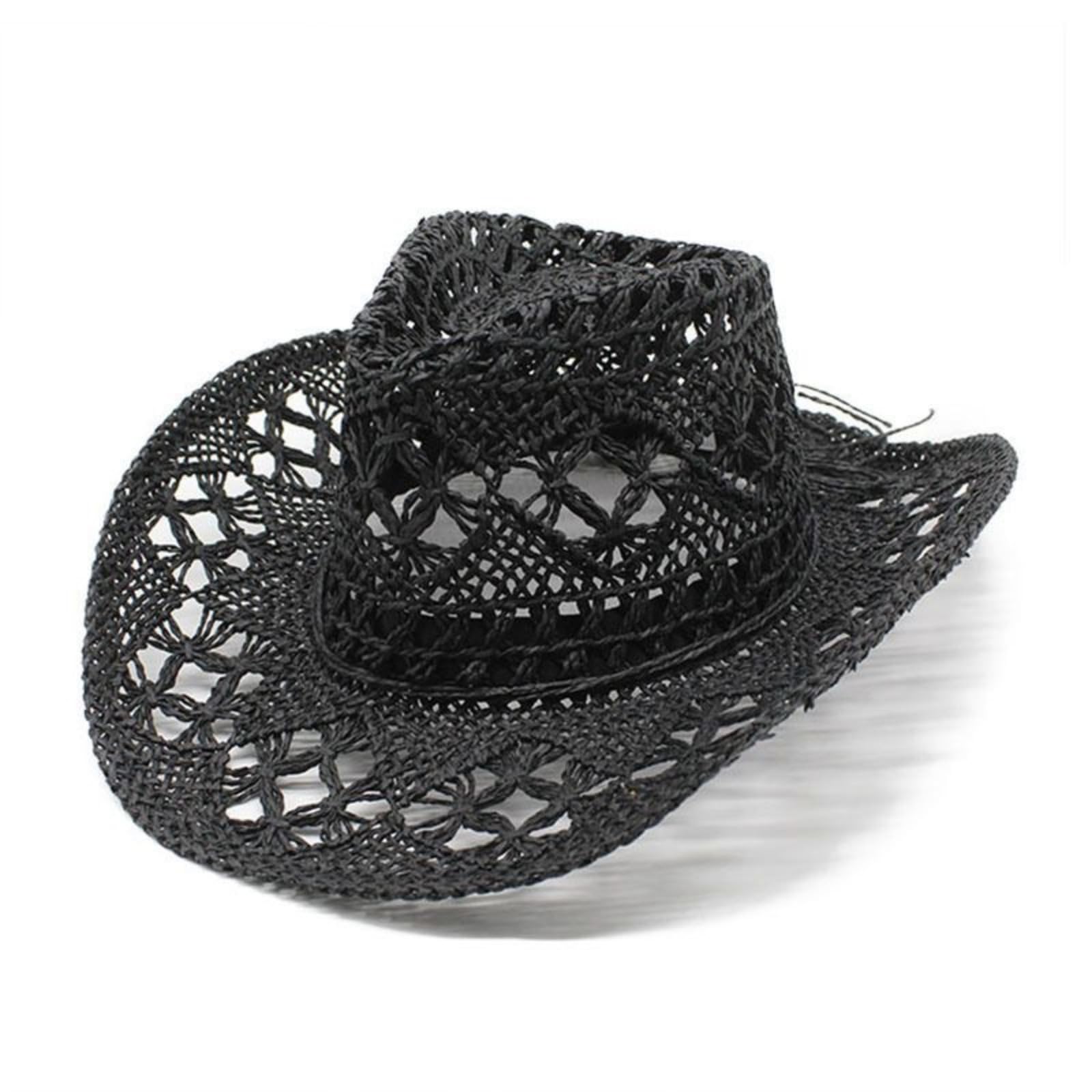 Cazqgoy Cowboy Hat Straw Hat Women Men Western Cowboy Hat Cowgirl Hats Panama Hat Western Hat Summer Hat, black, L