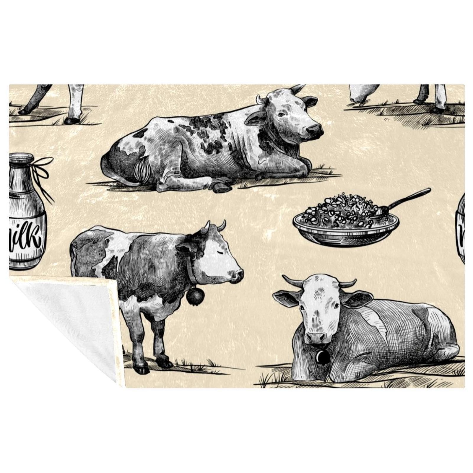 Couverture vache en polaire douce pour lit et canapé de 150x100 cm