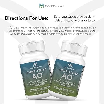 Mannatech Ambrotose AO 60 Capsules Loaded w/ Vitamin C and Vitamin E. Helps Body Against Free Radicals. Gluten-Free, Dairy-Free & Vegetarian-Friendly Immune Support Supplement