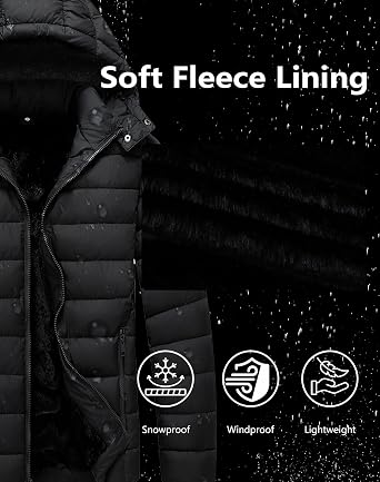 Men's Quilted Puffer Down Coat| Waterproof, Windproof, Detachable Hood, Flannel Lined, Thicken for Winter Travel