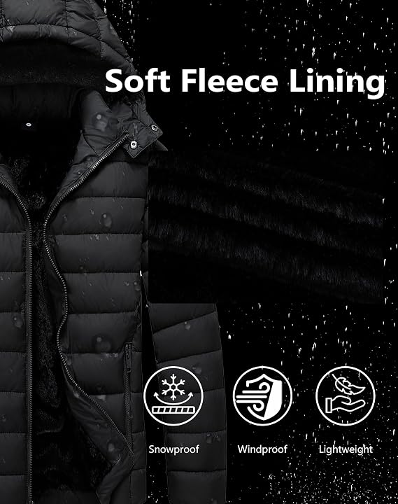 Men's Quilted Puffer Down Coat| Waterproof, Windproof, Detachable Hood, Flannel Lined, Thicken for Winter Travel