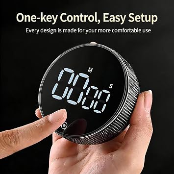 Oversized Display Pomodoro Timer with Magnetic Back, Rotating Dial Kitchen Timer, 5/15/25 mins Preset Times, Level 3 Volume, Countdown Count up Digital for Cooking, Gr (Black)