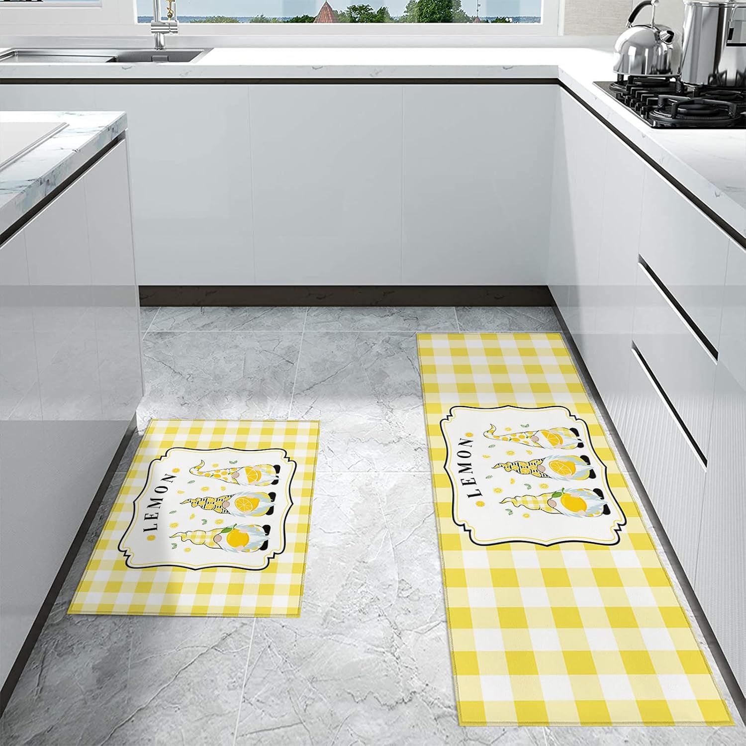 Teamery Kitchen Mats for Floor, Summer Cute Gnome with Lemon Kitchen Rugs, Kitchen Organization Anti-Fatigue Kitchen Mat, Kitchen Decor Runner Rug Room Decor Standing Desk Mats