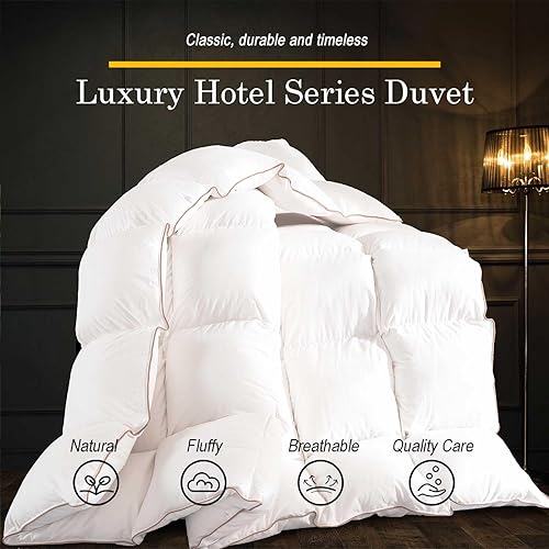 Miniatura 2 de WhatsBedding Edredón de plumas de ganso de lujo tamaño Queen, relleno de edredón para todas las estaciones, 100% algodón ultra suave, edredón de la