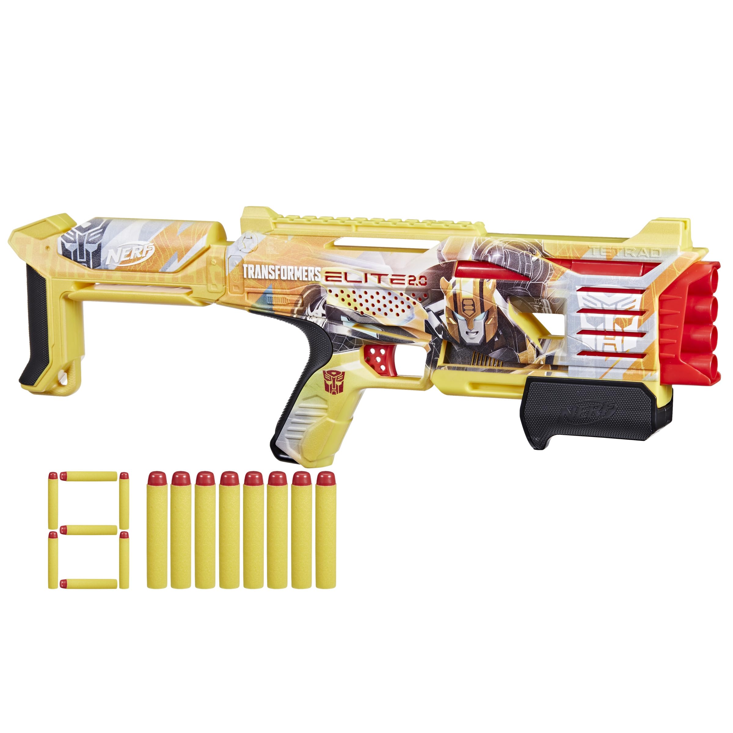 Nerf Transformers Bumblebee Dart Blaster, 8 Nerf Elite Darts, Pump