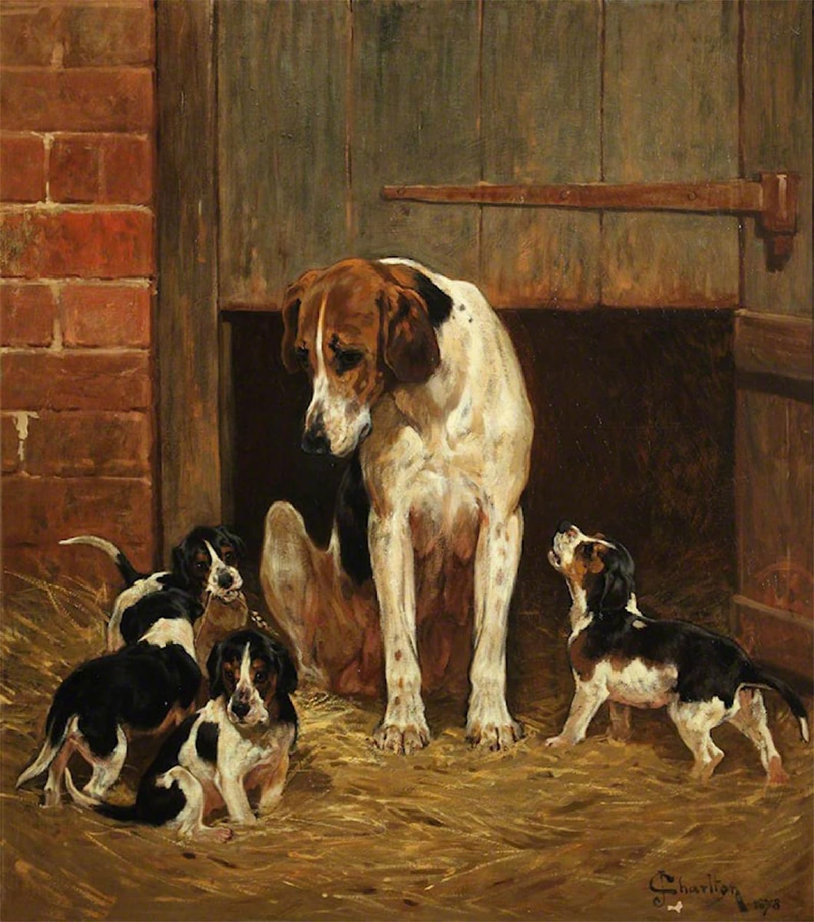 POSTERIIk Famous Animal Posters Vintage Picture Foxhound and Litter by John Charlton Modern Wall Decor for Home Decor 60x90cm