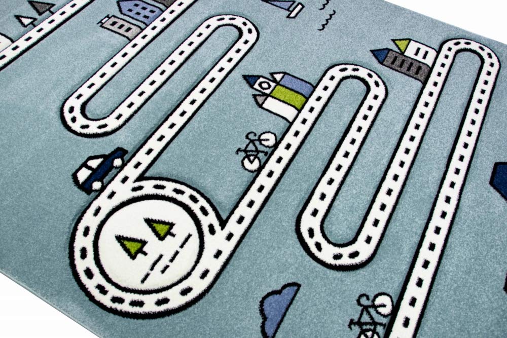 Tapis pour enfants tapis de route avec rues et maisons bleu Größe 80x150 cm