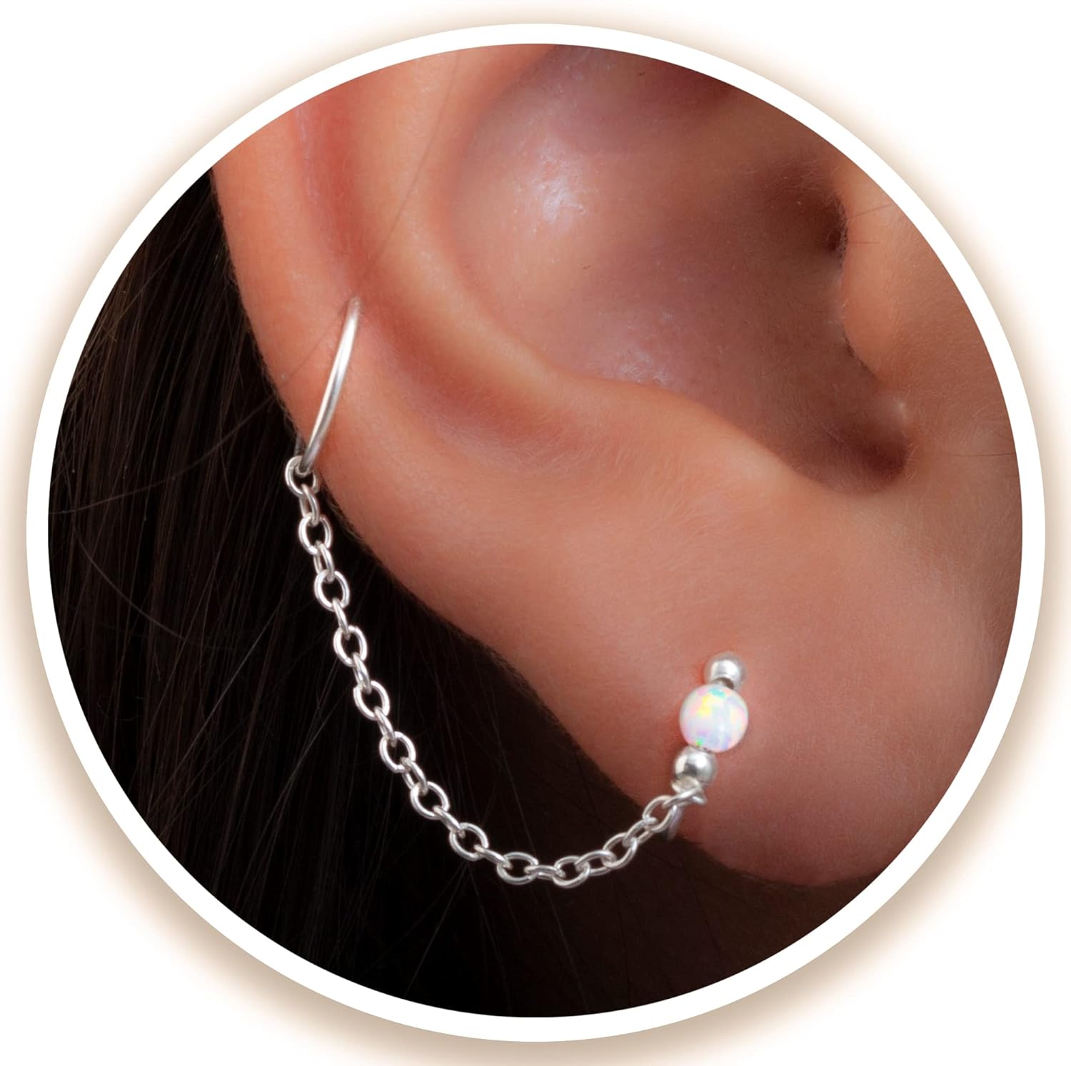 925 Sterling Silver Chain Hoop Earring 20 Gauge 8mm Handmade Dainty Ear Earrings Hoops Cuff Dangle Piercing Jewelry For Women Men