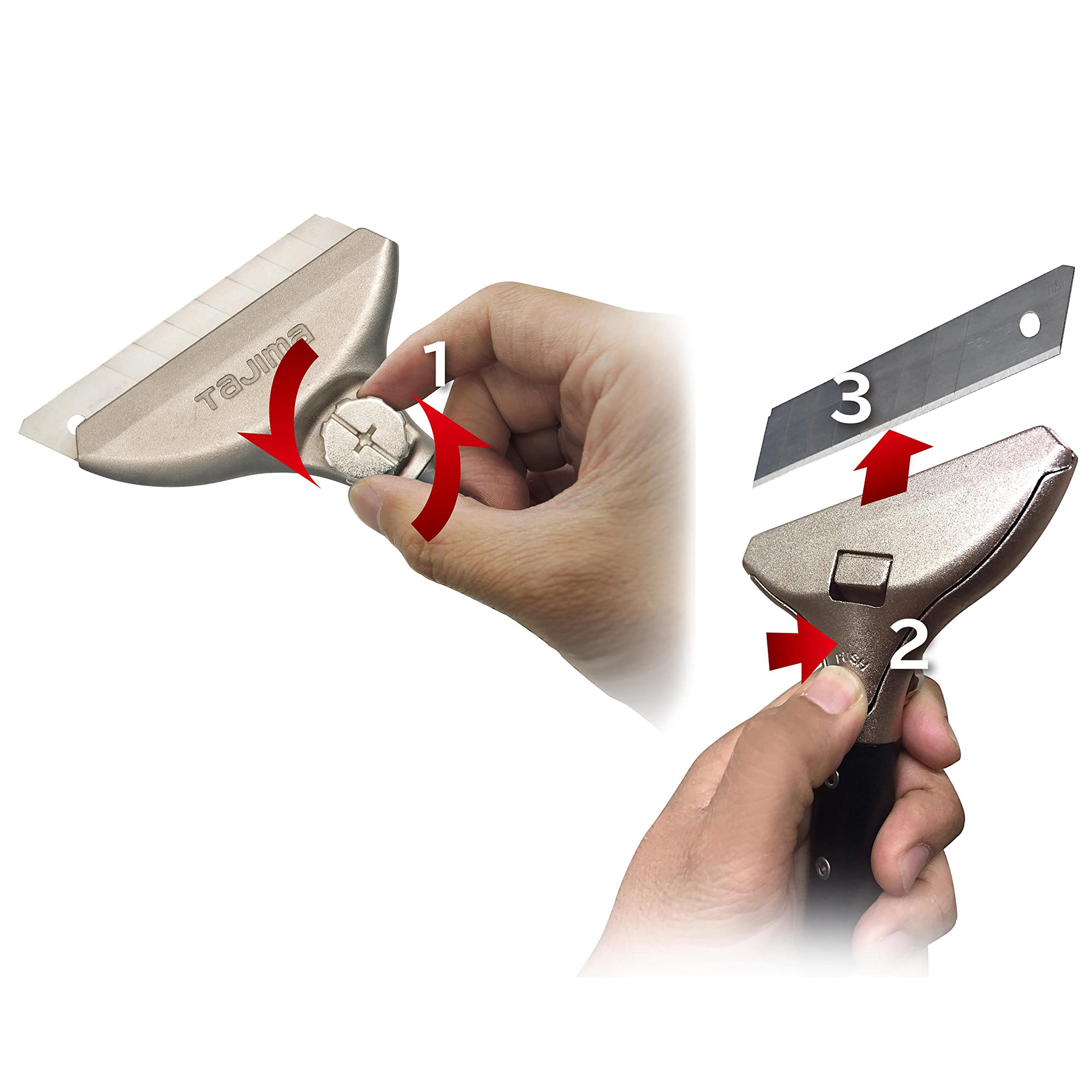 Tajima Rascador SCRAPE-RITE PRO (con mango largo, cabezal en ángulo de 20°, 3 cuchillas Endura de 18 mm) PSCL500A/W1
