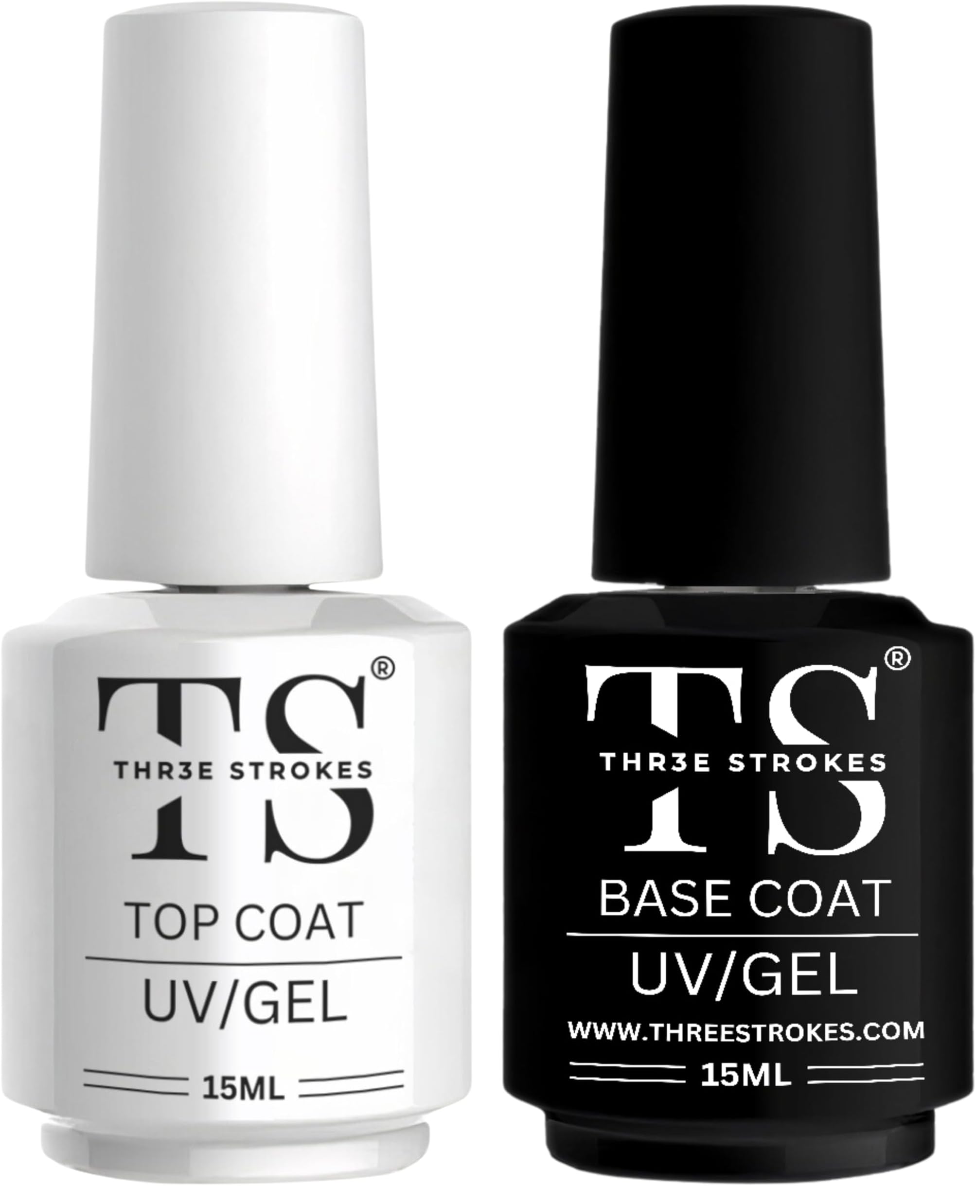 THR3E STROKES 2 Pcs 15Ml No Wipe Gel Top Coat And Base Coat Set - Soak Off Led Nail Lamp Gel Base Top Coat Finish Nail Art Design For Women. (Requires Uv Light)(Machine Se Sukhengi)