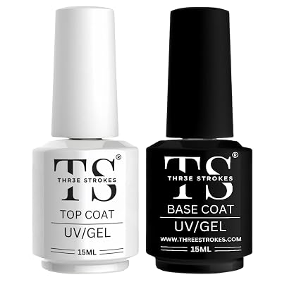THR3E STROKES 2 Pcs 15Ml No Wipe Gel Top Coat And Base Coat Set - Soak Off Led Nail Lamp Gel Base Top Coat Finish Nail A