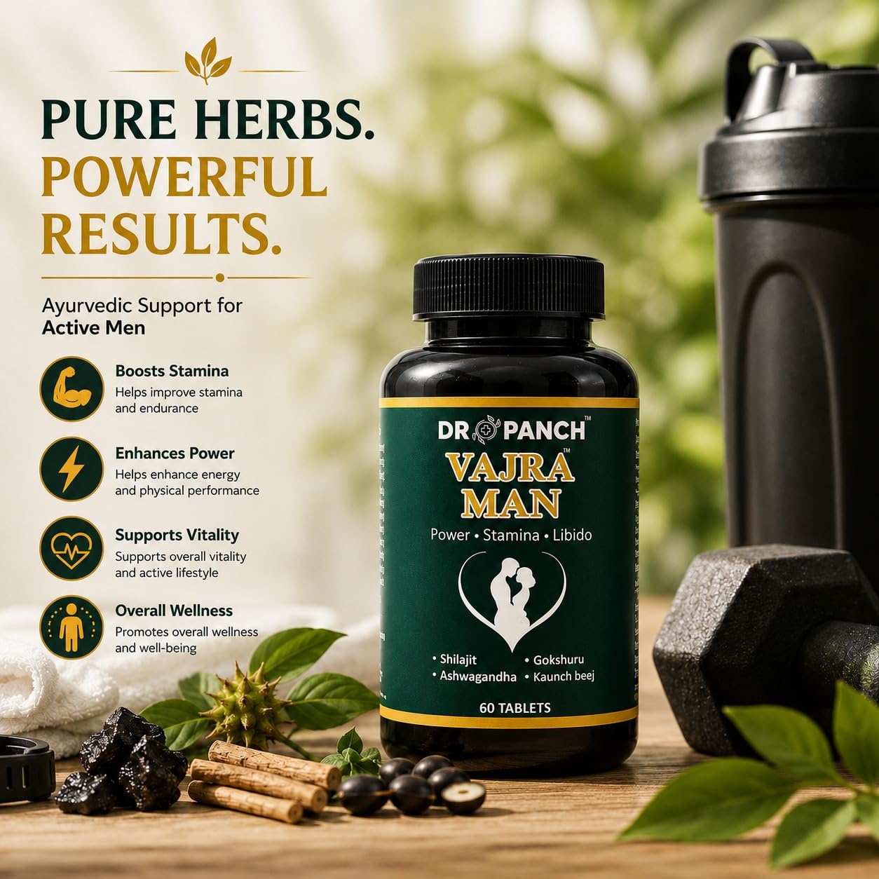 Vajraman 60 Tablets | Ayurvedic Power & Stamina Support Tablets for Men | Shilajit, Ashwagandha, Kaunch Beej, Gokshura | Strength, Vitality & Energy Formula — Amazon image 4