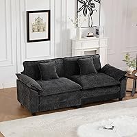 Vista 19 de Sofás seccionales grandes de 115.34" para sala de estar, sofá de pana color camel de asiento profundo de 3 plazas en forma de L, sofá seccional