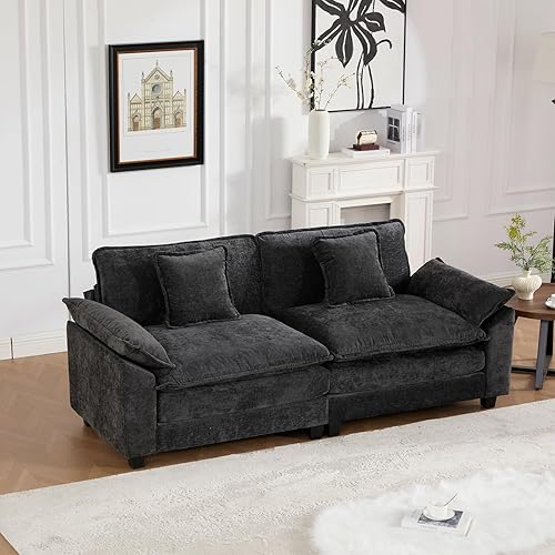 Miniatura 123 de Sofá seccional modular beige de 111.5", sofás seccionales grandes de 3 plazas para sala de estar, tela de chenilla marfil blanquecino, sofá nube de