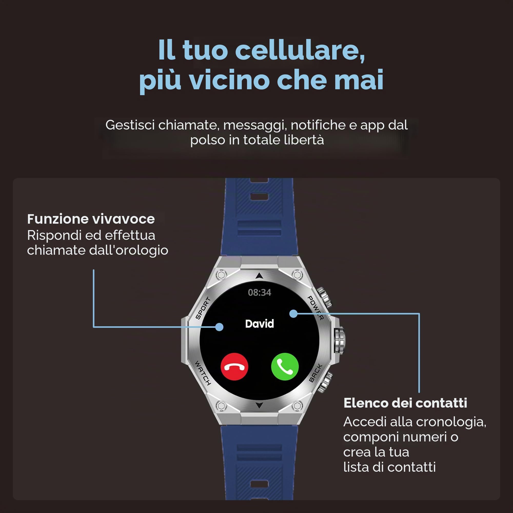 Ksix Titanium Smartwatch da uomo, orologio sportivo, chiamate e notifiche, cinturino in acciaio e silicone, display AMOLED, monitoraggio della salute e dello sport, assistenti vocali, autonomia 5