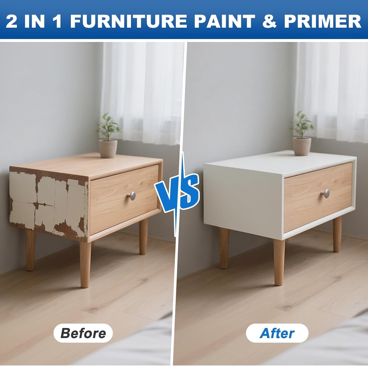 Meuvcol Furniture Paint All In One - 17.6 Oz White Wood Paint For Cabinet, Doors,Tables,Trim & Dressers, Matte Finish White Touch Up Coating No Sanding, Easy Application - Water-Based, Non-Toxic White 17.6 Fl Oz (Pack of 1)