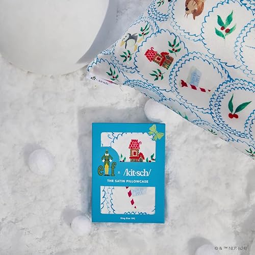Vista 230 de Kitsch x Elf - Funda de almohada de satén con cremallera de tamaño queen/estándar, para el cabello y la piel, funda más suave que la seda, lavable a