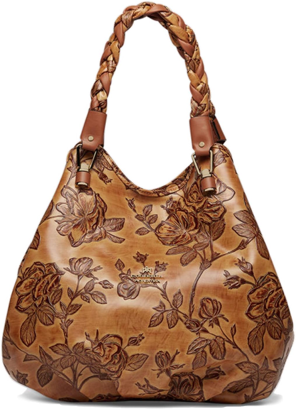 Italian Embossed Tooled Leather Hobo Handbag (Beige)