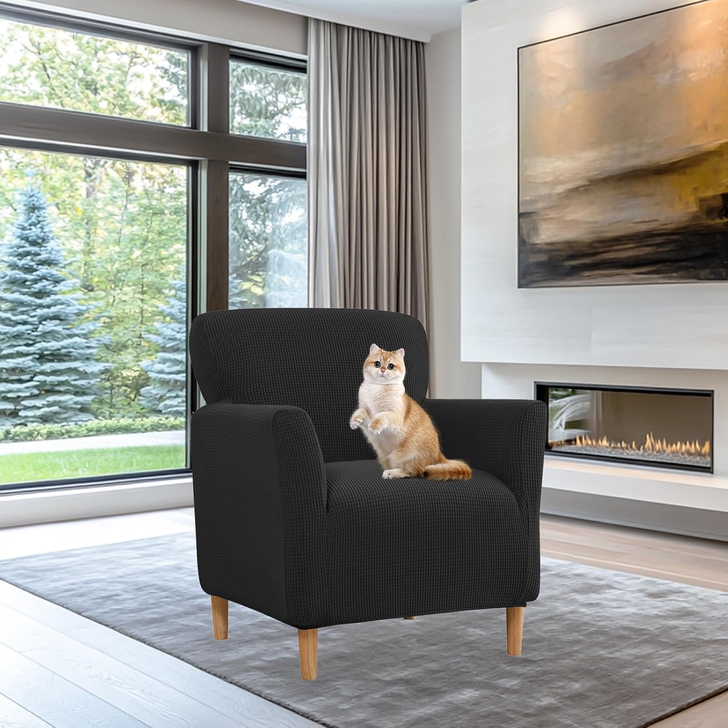 FUANGUI Banquet Armchair Slipcover Waterproof Chair Covers with Arms Stretch Club Chair Slipcover Soft Armchair Sofa Covers Anti-Slip Furniture Protector for Dogs Pets Living Room Decor, 2PCS, 07