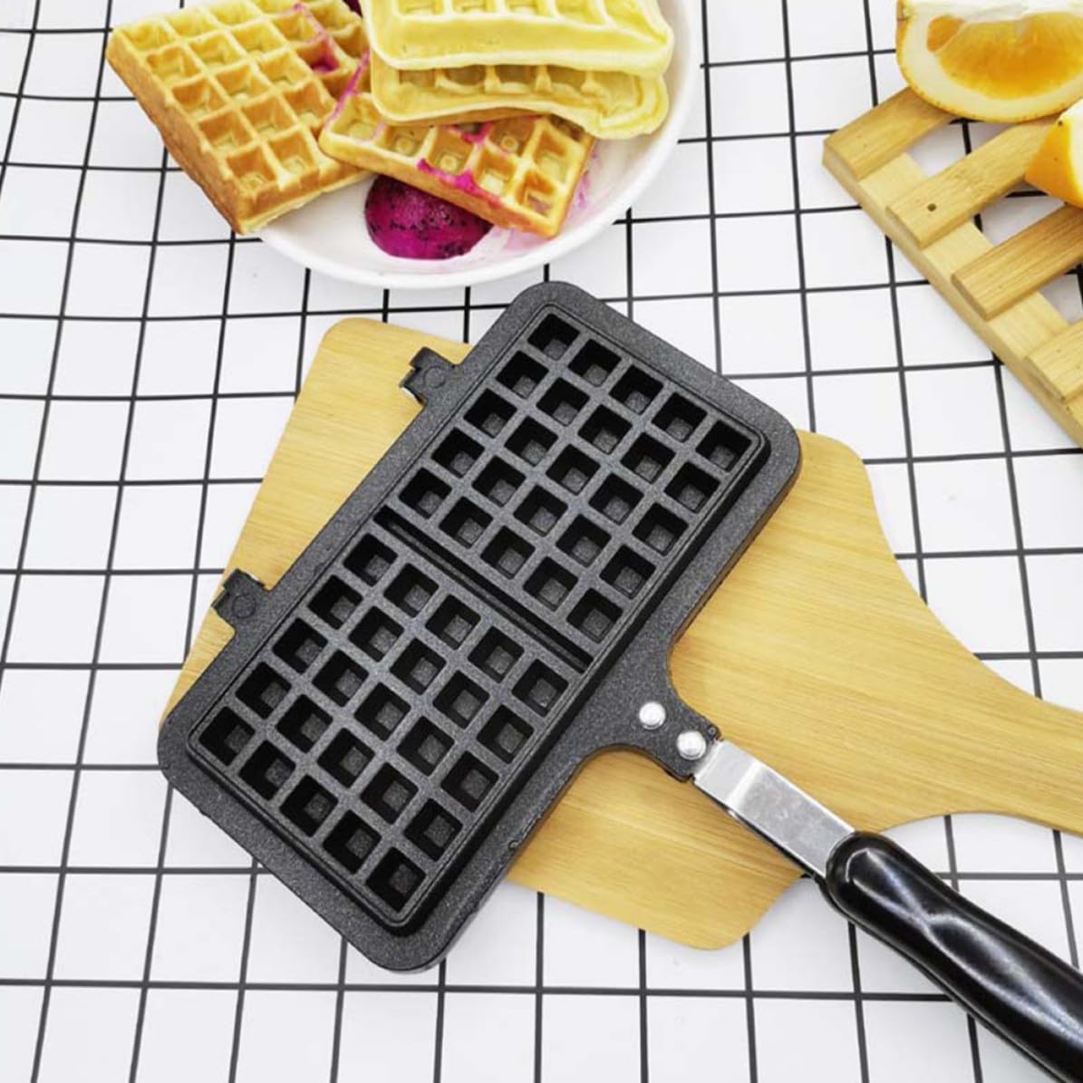 LALAFINA Stampo per Waffle e Preparazione Originale di Dolci Nero in Alluminio Fuso Resistente al Calore Facile da Pulire per Uso Domestico