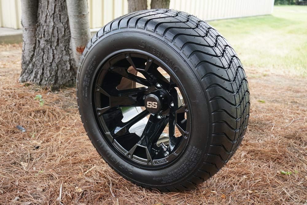 12" Blackjack Gloss Black Golf Cart Wheels and 215/50-12" DOT ComfortRide Golf Cart Tires - Set of 4