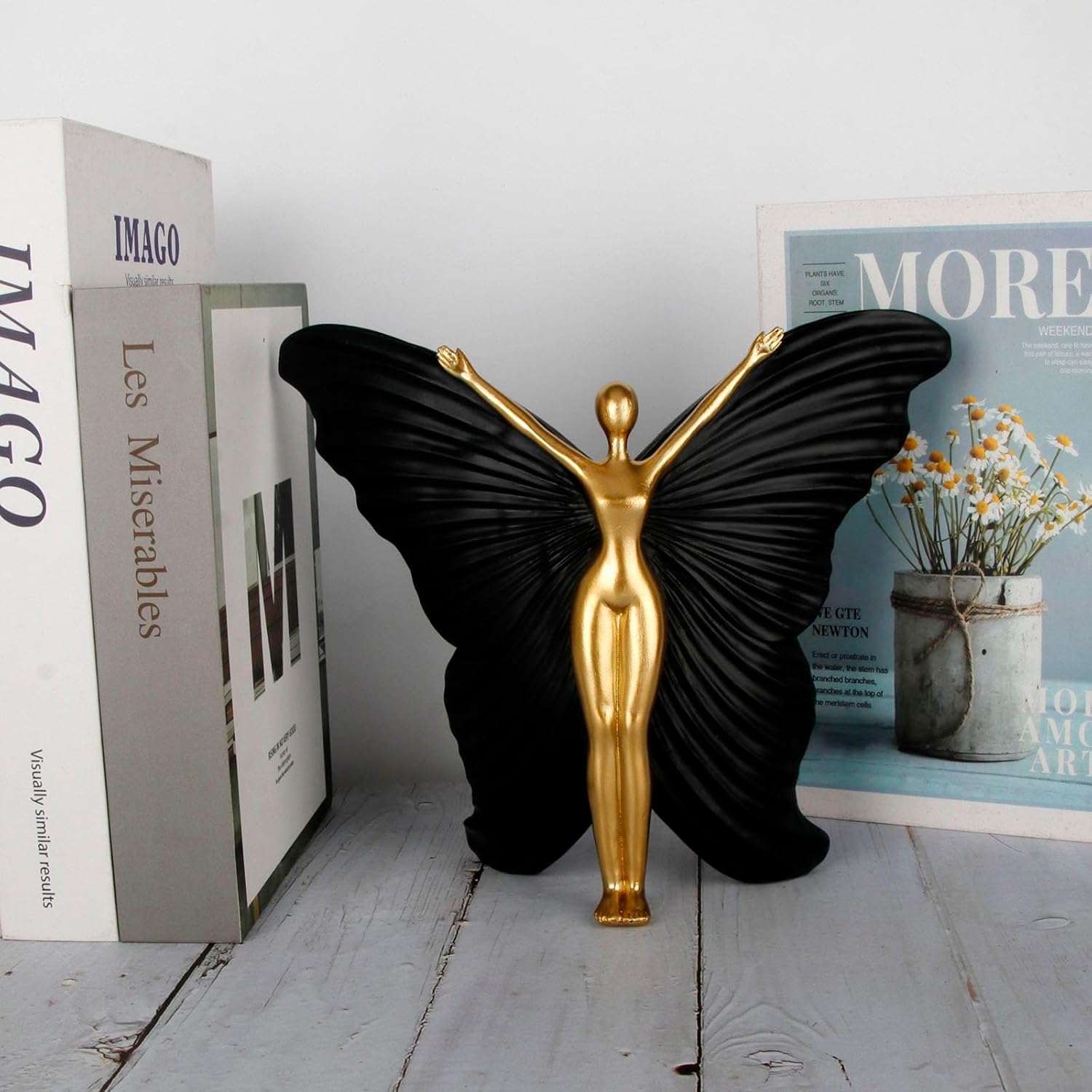 Black Fairy Statues and Figurines Indoor Table Decor - Abstract Modern Home Sculpture - Resin Fairyland Fairy Statue for Home Office and Bedroom Dresser Decor