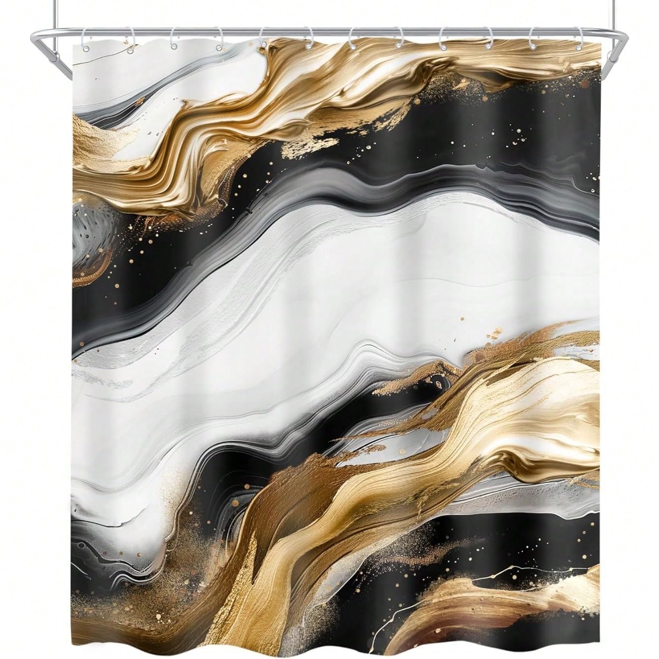 GLKSDLPO Abstract Marble Ombre Shower Curtain, Modern Aesthetic Luxury Texture Golden Crack Neutral Bathroom Decor With Hooks(123x205cm/48x81in(WxH)