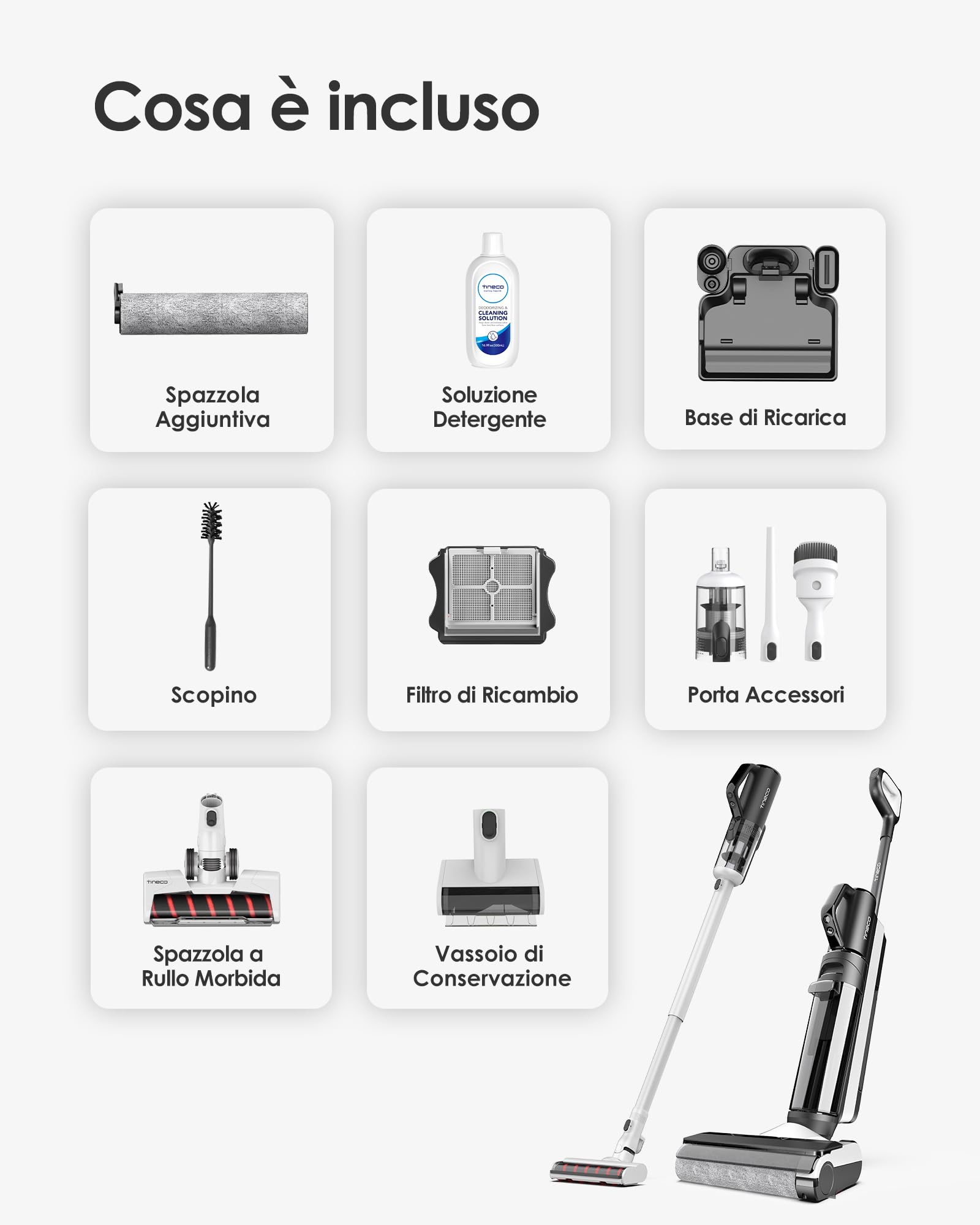 Tineco FLOOR ONE S5 Combo Power Kit 3-in-1 Lavapavimenti, Aspirapolvere Intelligente per Bagnato e Asciutto, Aspirabriciole, per Peli di Animali Domestici, Display, App e Assistente Vocale