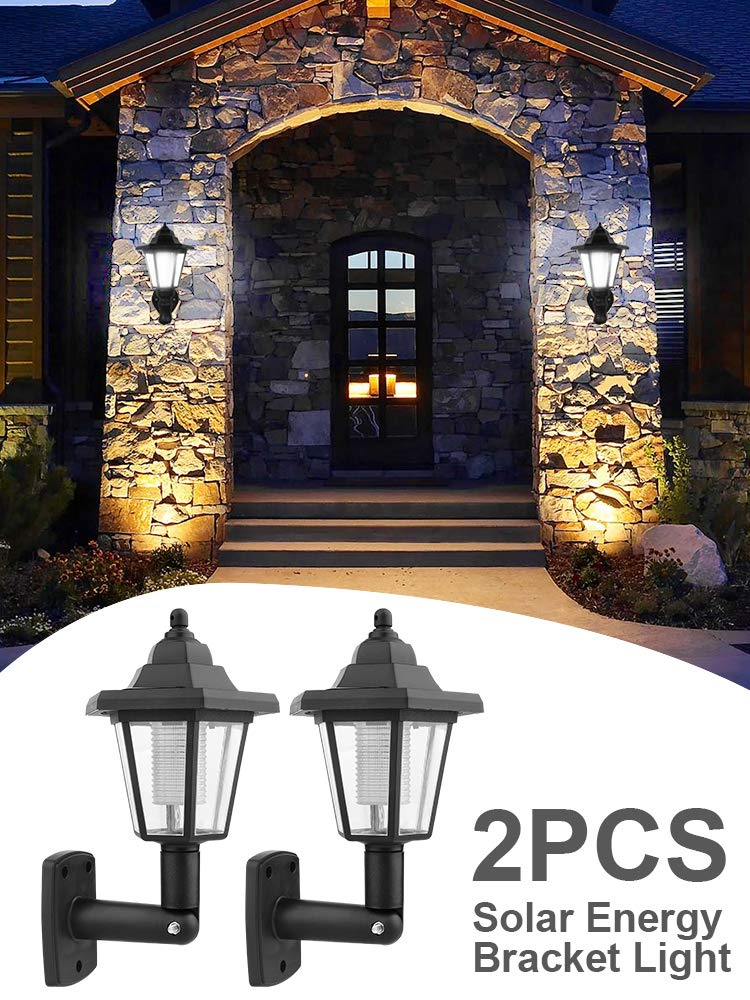 Lanterne Murale Solaire 2 Pièces, Applique Murale LED étanche pour Jardin Extérieur à Induction Automatique, Lanterne Murale Solaire avec Capteur de Lumière, Lampe de Porche Hexagonale(Noir)