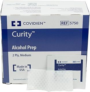 Covidien 65595 Curity Alcohol Prep Pads, Sterile, 2-Ply, Medium, 1.5" x 1" Size, Pack of 200