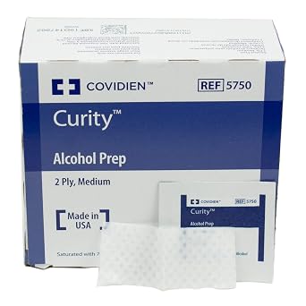 Covidien 65595 Curity Alcohol Prep Pads, Sterile, 2-Ply, Medium, 1.5" x 1" Size, Pack of 200
