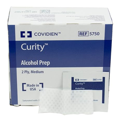 Covidien 65595 Curity Alcohol Prep Pads, Sterile, 2-Ply, Medium, 1.5 x 1 Size, Pack of 200