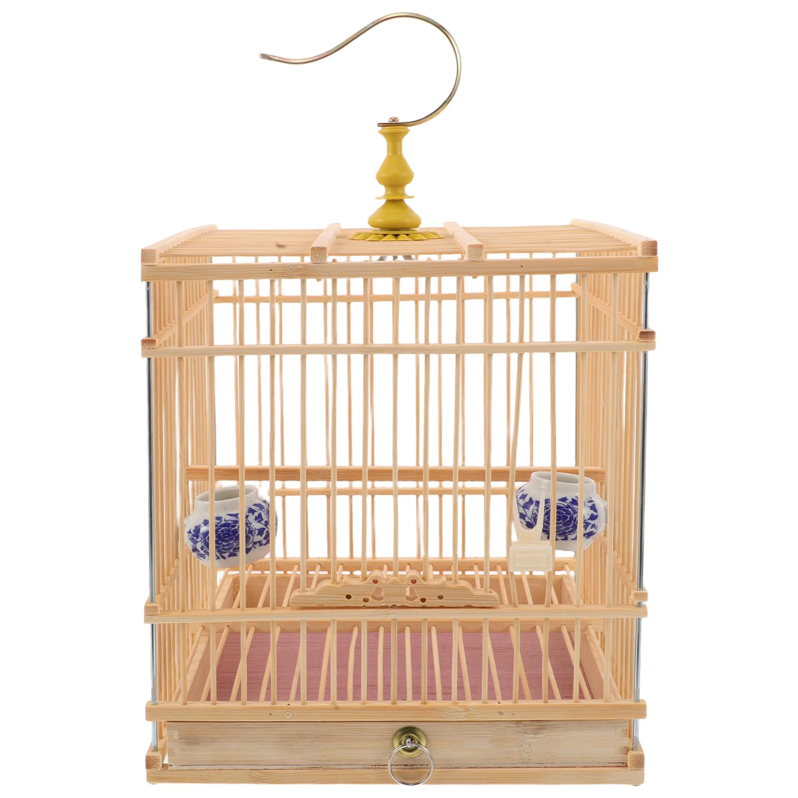 STOBAZA Jaula para Periquitos y Pájaros Pequeños Rectangular con Diseño Vintage Elegante, Cierre Fácil de Usar, Hábitat Natural en Bambú y Metal, Adecuado para Interiores y Balcones