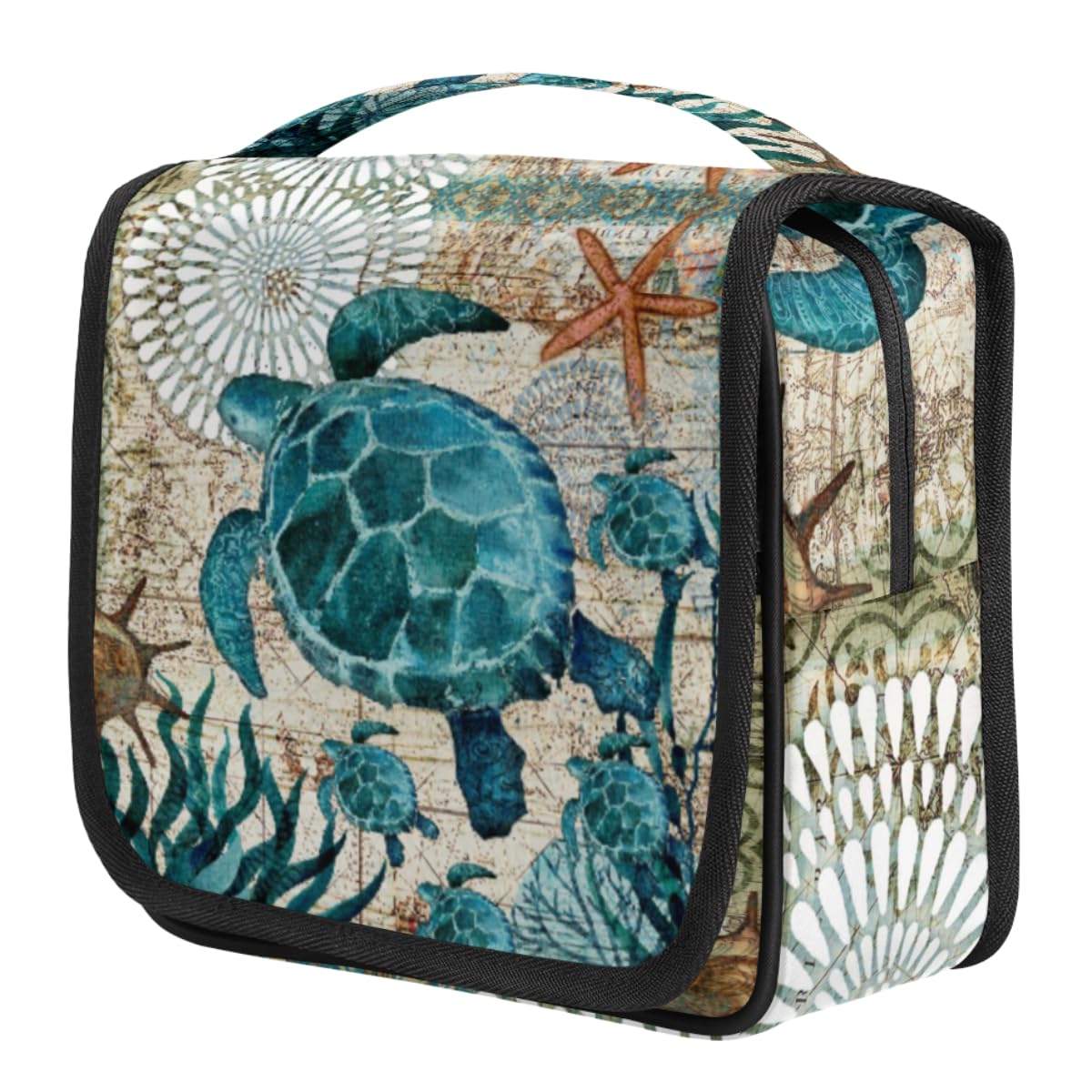 OSAM SPACE Hanging Toiletry Bag for Women, Fashion Makeup Bag, Portable Cosmetic Bag, Travel Essentials for Women, Sea Turtle, Medium, Fashion