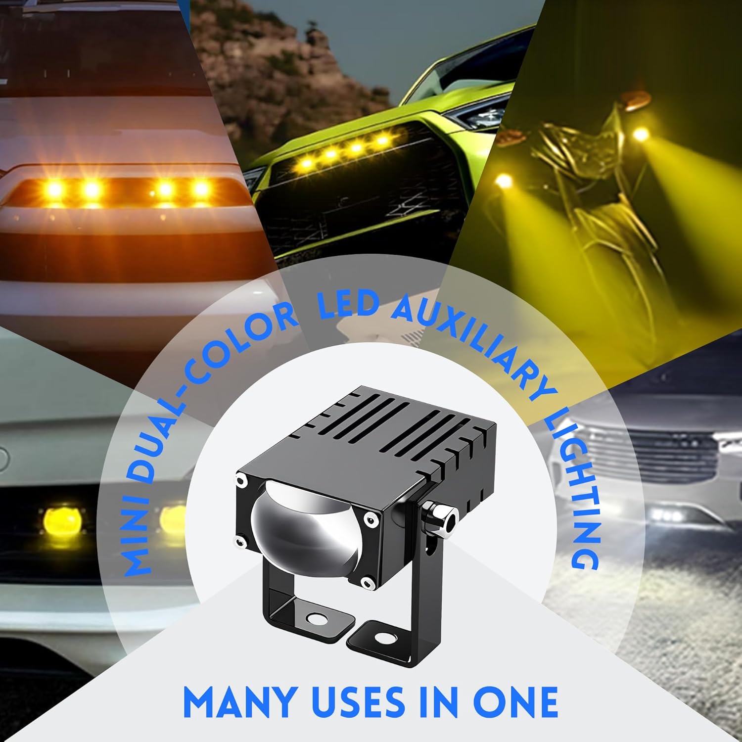 2PCS Universal LED Grill Lights, Multi-functional Lighting Assemblies on OffRoad Lighting, Fog Lights, Driving Lights, w/Universal Clip for Motorcycle/Truck/Trator/ATV/UTV/Car (2PCS)