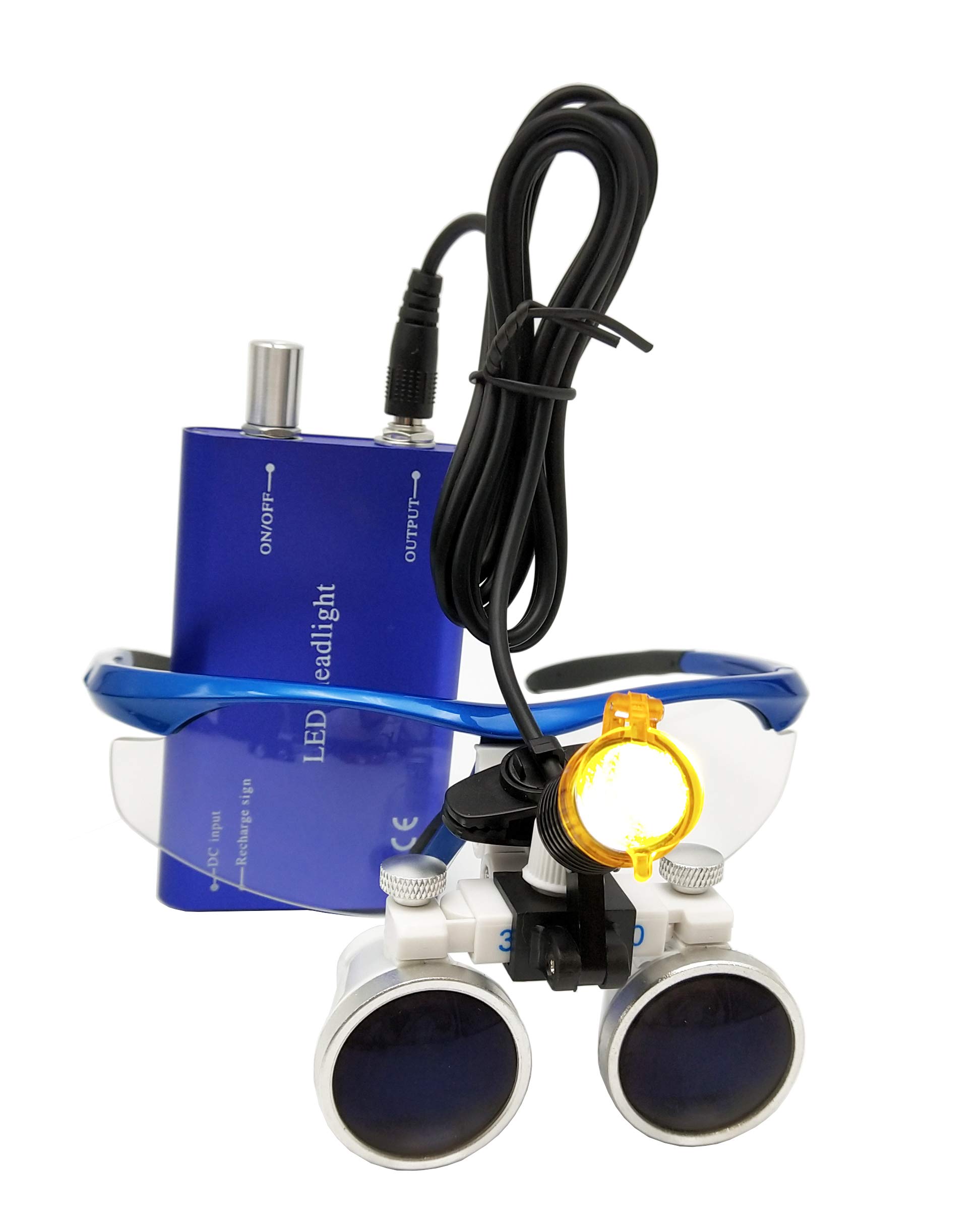 Mikes Dental Lampe frontale LED 3 W à clipser avec tablette d'ombrage pour loupes jumelles médicales chirurgicales (Bleu)