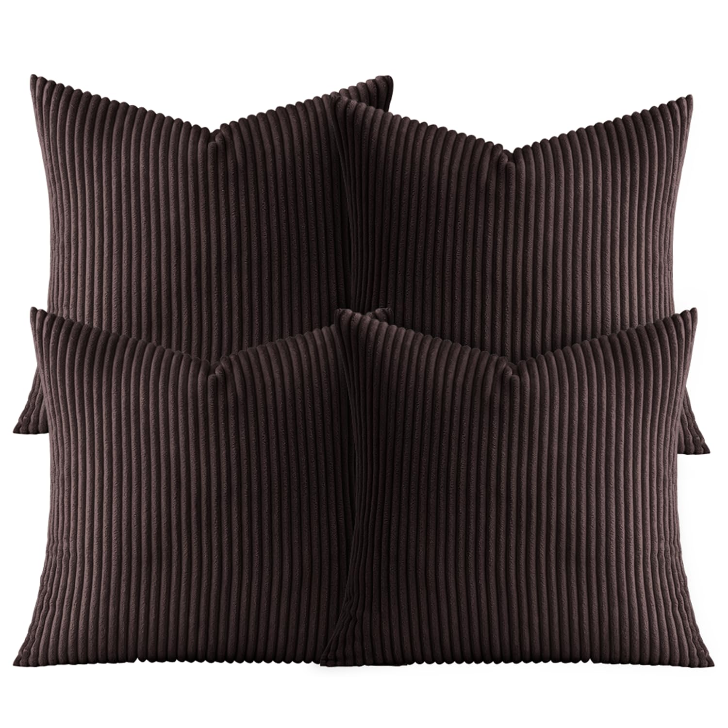 AMEHA Soft Stripe Coffee Velvet Cushion Covers 45 x 45 cm Set of 4 Pcs with Invisible Zipper Decorative Square Throw Pillowcases for Bedroom, Sofa (18x18 inch Stripe Cushions)