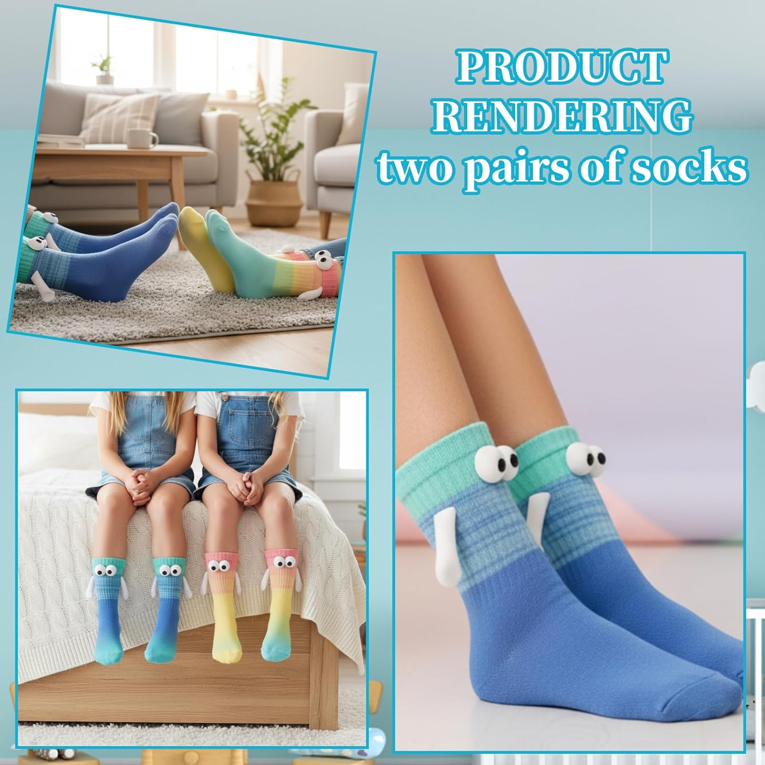 Magnetic Socks, 4 Pairs Funny and Crazy Socks for Girls and Couples, Holding Hands Socks for Romantic Dates and Family Bonding, Novelty Gifts for Women Men Teens - Image 7